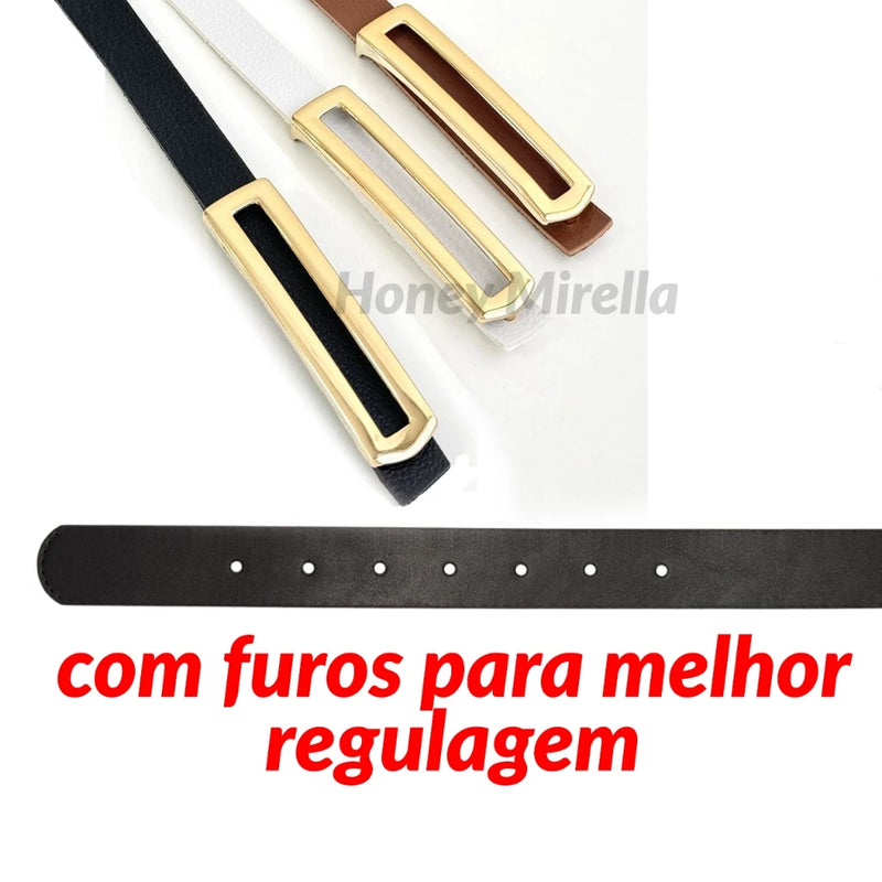 Kit 3 Cintos Elegante Retangular Fino com Fivela Dourada